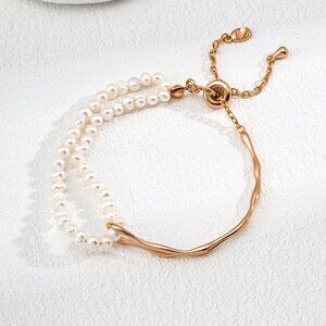 ✨ Artisan Original Design Half Pearl & Sculpted Bar Bolo Bracelet | S925